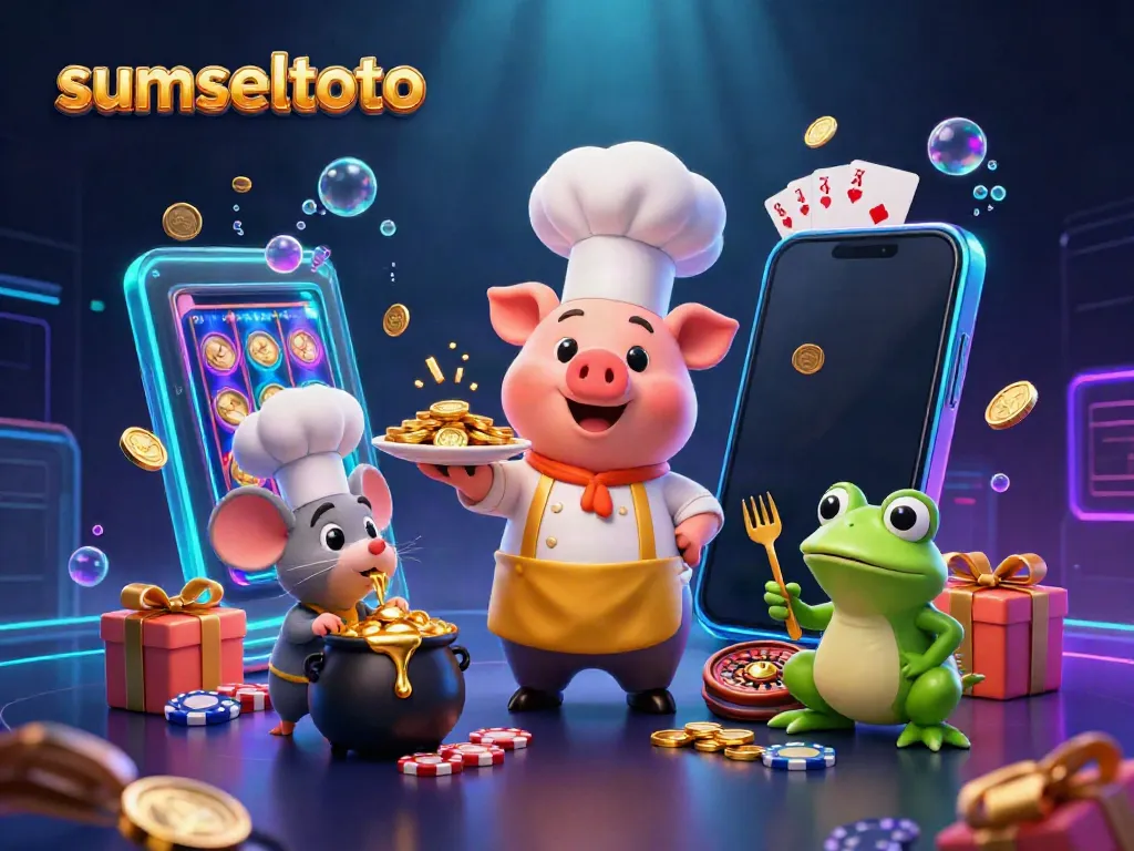 Experience thrilling wins with sumseltoto in a vibrant online casino scene featuring gold coins and lively characters.