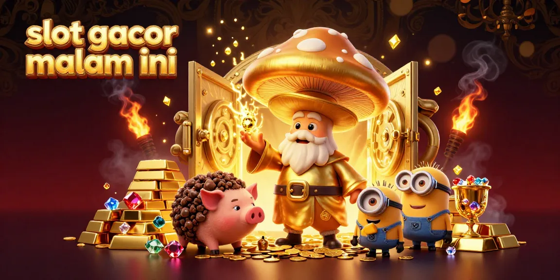 Engage with slot gacor malam ini through a vibrant gaming experience, showcasing golden treasures and whimsical characters.