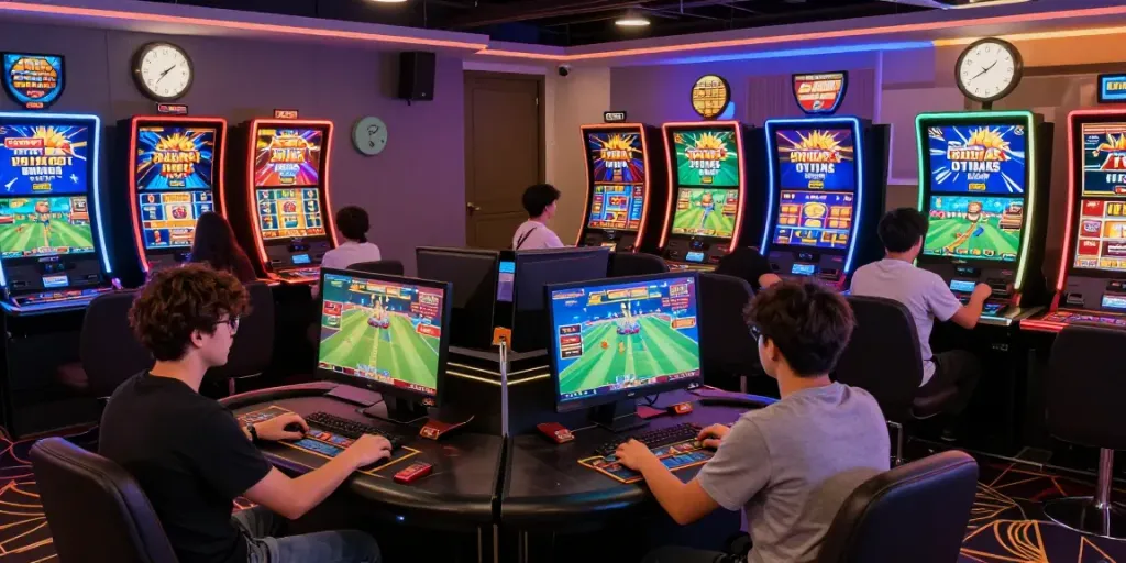 Diverse players engaging in digital gaming activities at the modern SIN88 online casino.