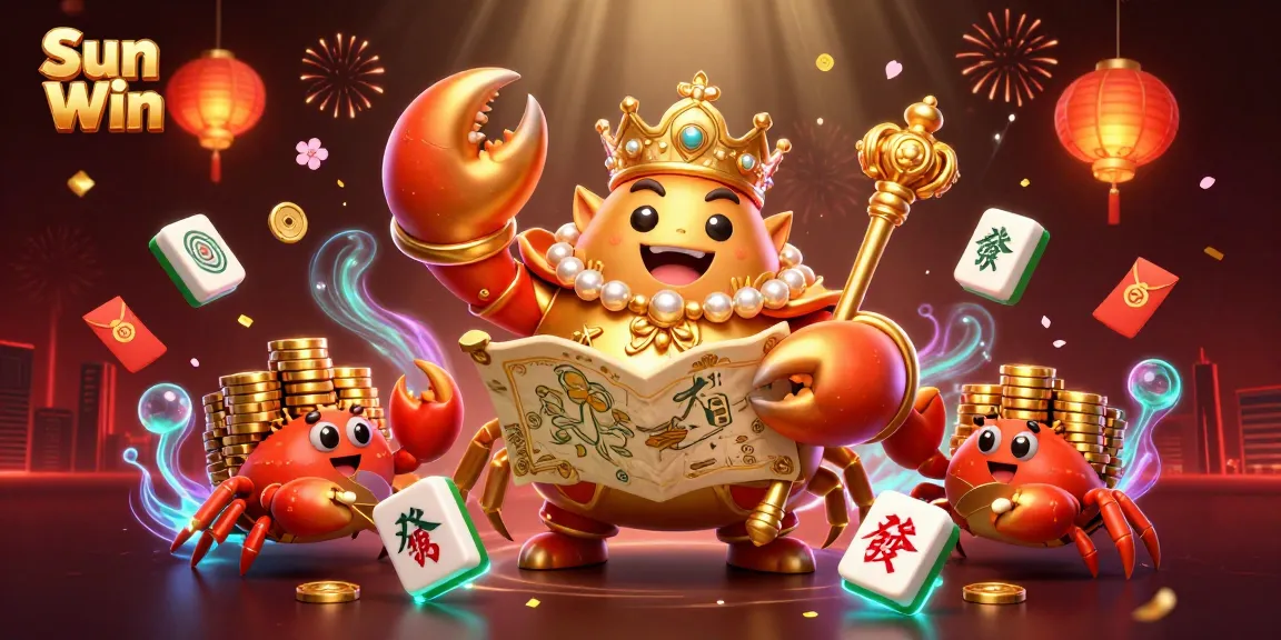 Experience the Sun Win thrill with the golden crab emperor amidst vibrant casino elements.
