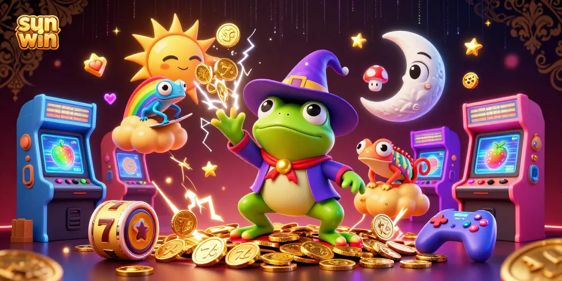Spin to win big with sun win's enchanting casino characters generating golden coins.