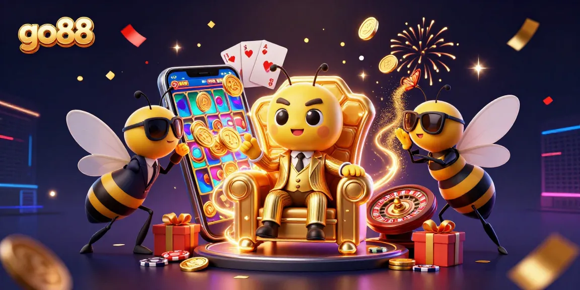 Engage with go88's thrilling atmosphere as a bumblebee mob boss orchestrates winning strategies amid vibrant slot games.